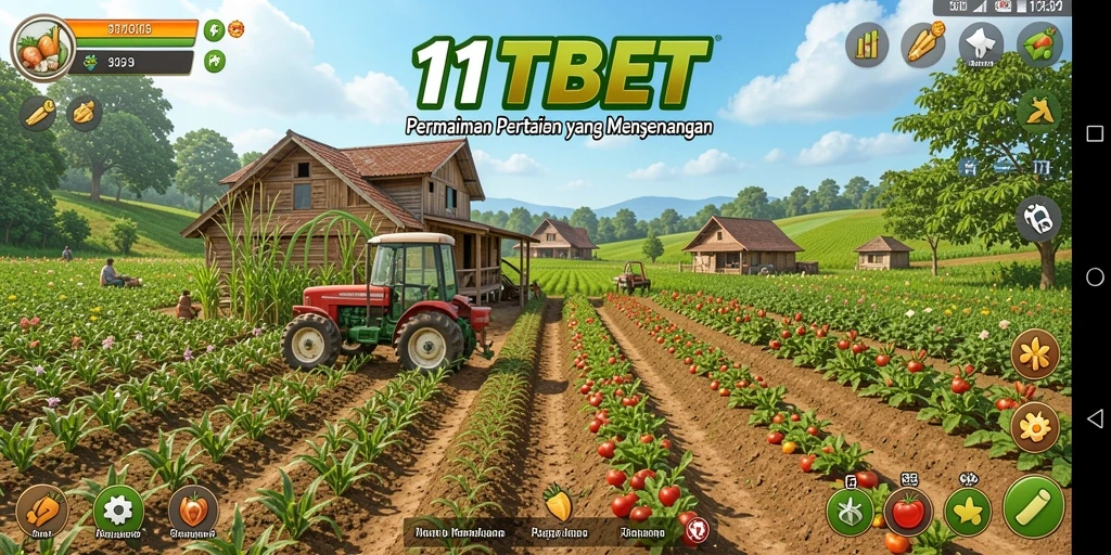 Tangkapan layar gameplay pertanian di 11TBET yang menampilkan ladang yang subur.