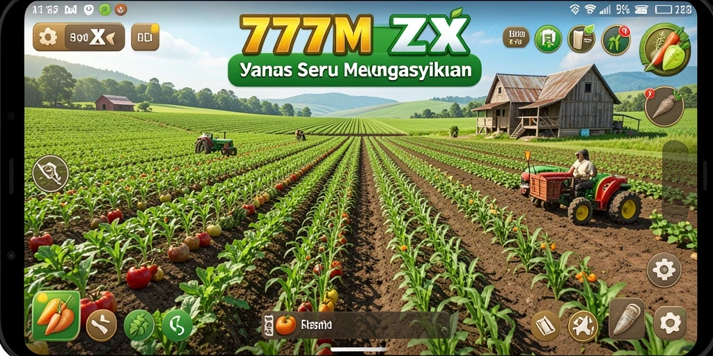 Tampilan screenshot utama 777ZX menampilkan aktivitas berkebun yang seru.