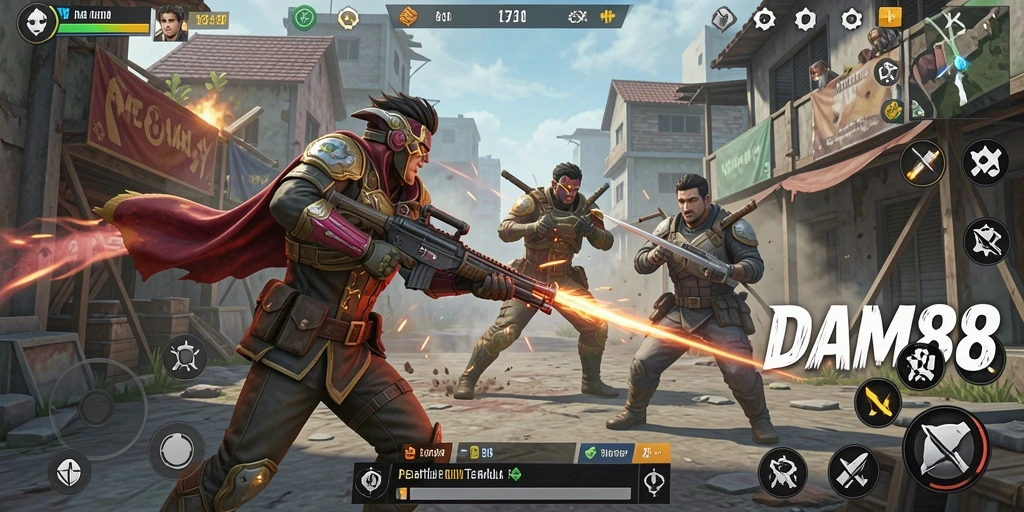 Tampilan utama game DAM88 menunjukkan aksi mendebarkan Battle Royale.