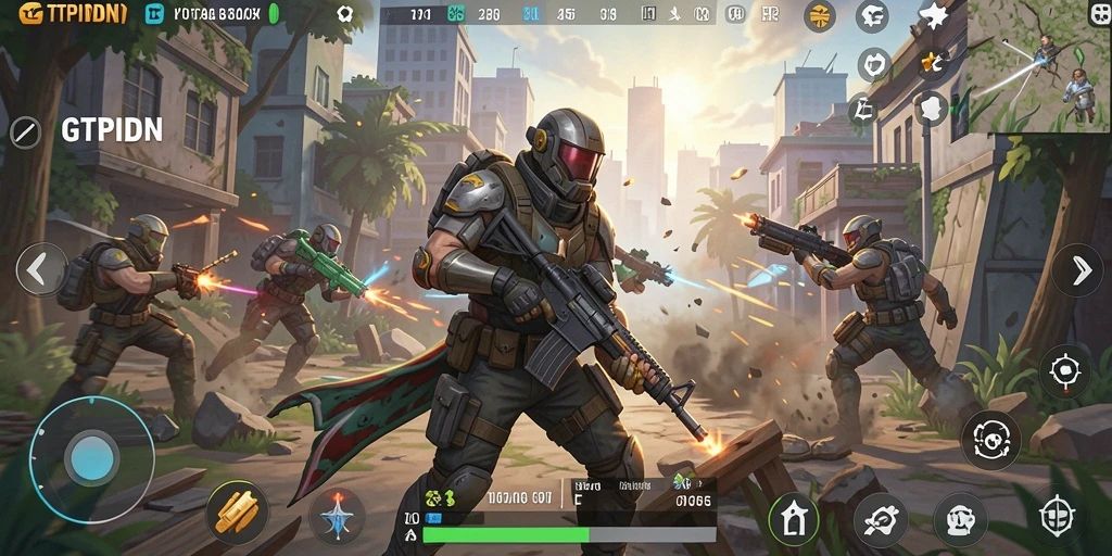 Screenshot GTPIDN menampilkan adu tembak seru dalam gameplay Battle Royale.